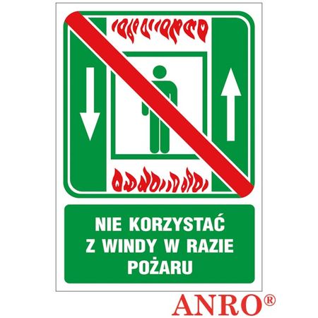 Znak ewakuacyjny Nie korzystać z windy w razie pożaru ZZ-51E