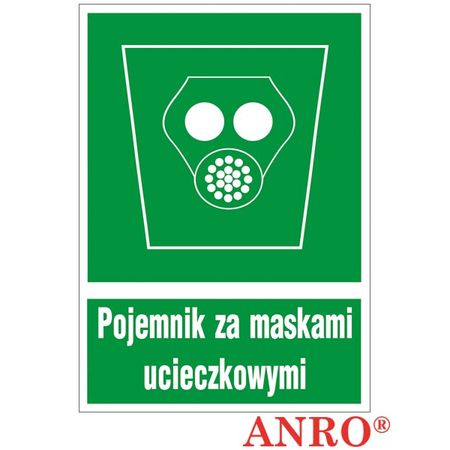 Znak ewakuacyjny Pojemnik za maskami ucieczkowymi ZZ-19E