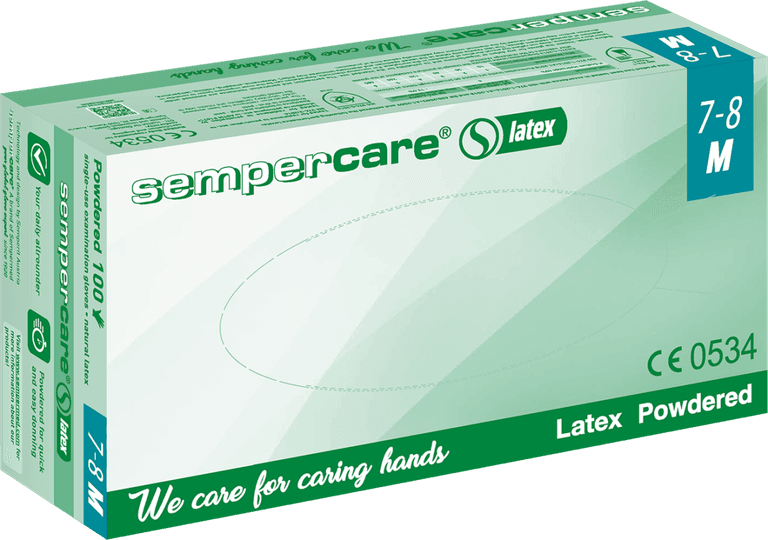 RĘKAWICE LATEKSOWE JEDNORAZOWE SEMPERCARE LATEX PUDROWANE