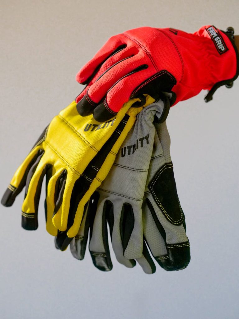 A close-up shot showcasing vibrant utility gloves for safety.